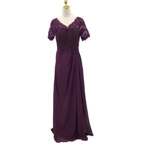 FORMAL 14 1X pluS plum purple embroidered  lace up party maxi dress NEW B148